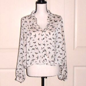 🟢 Forever 21 Love21 Bird Print Blouse – XS Dolman Sleeve Lightweight Top